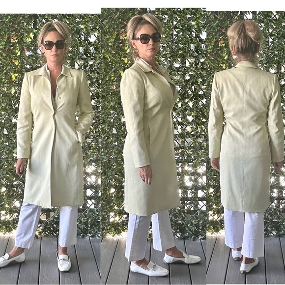 Tahari S. Levine lime green printed snap button long blazer coat jacket 6 NWOT - Picture 7 of 16